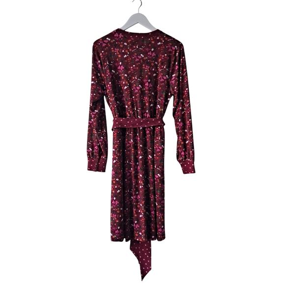 Talbots Petite Fruits Flowers Tie Waist Fit Flare Dress Burgundy Womens Size 1XP - Picture 3 of 10